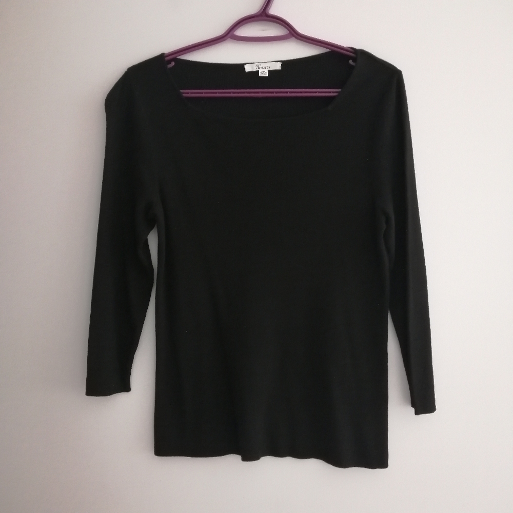 89th and Madison Ribbed Knit 3/4 Sleeve Black Sweater Top Medium